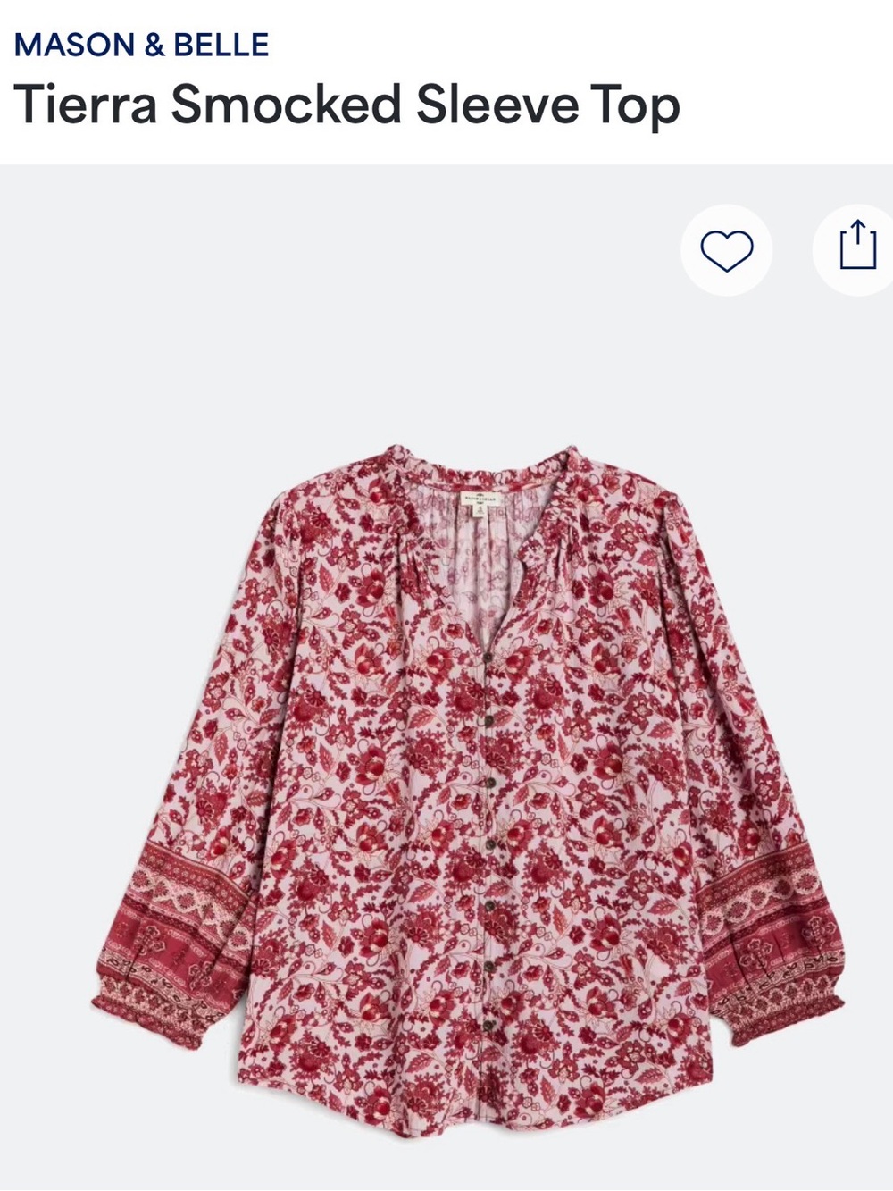 Mason & Belle Floral Smocked Sleeve Blouse - Pink & Red